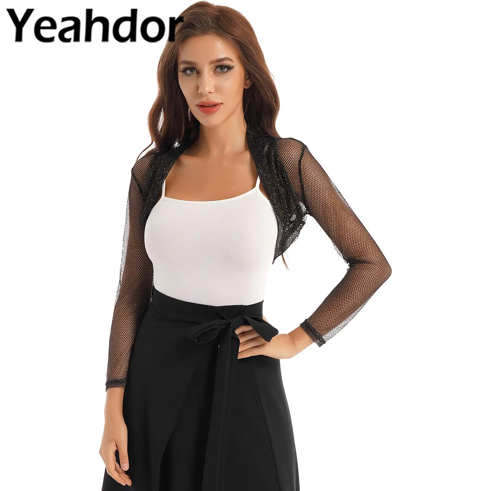 

Womens Fashion Wraps Shawl Hollow Out Open Front Cardigan Bridal Wrap Sheer Long Sleeve Bolero Cover Ups Evening Wedding Shrug