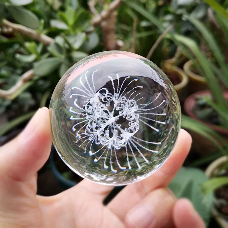 

Crystal Equinox Flower Figurine 3D Laser Engraved Sphere Glass Ball Paperweight Home Desk Decoration Ornaments Crafts Gifts