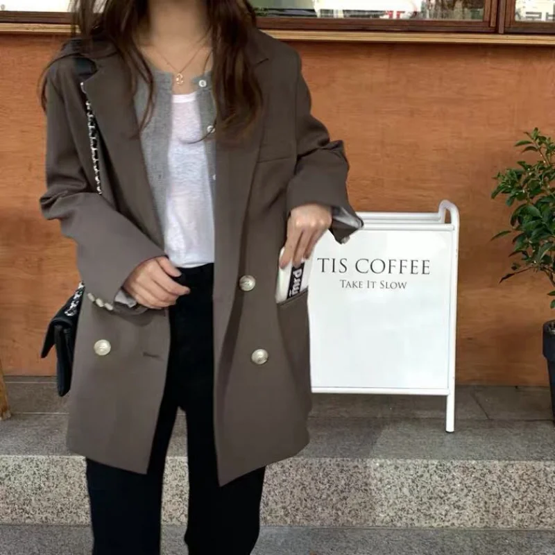 Blazer for Women Spring and Autumn 2023 Retro Temperament Solid Color Jacket Women Blazers