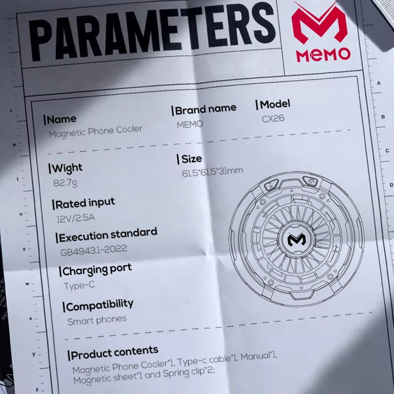 MEMO CX26 Магнитныйзажимной AI-охладитель для телефона с полупроводниковым охлаждением, 12В2.5А, с цифровым дисплеем, быстрый вентилятор-радиатор (art.: 3920dbb33dd2d) - 3920dbb33dd2d