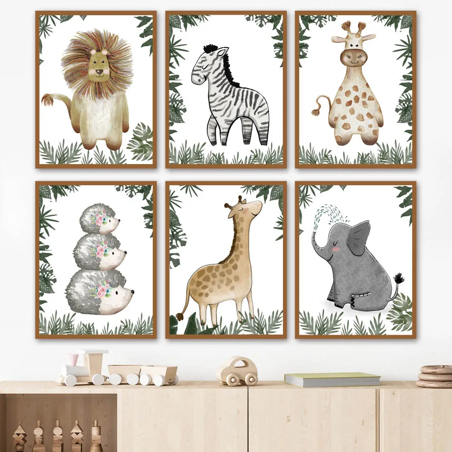

Tropical Plants Jungle Lion Giraffe Elephant Zebra Wall Art Prints Canvas Painting Nordic Poster Decor Pictures Baby Kids Room