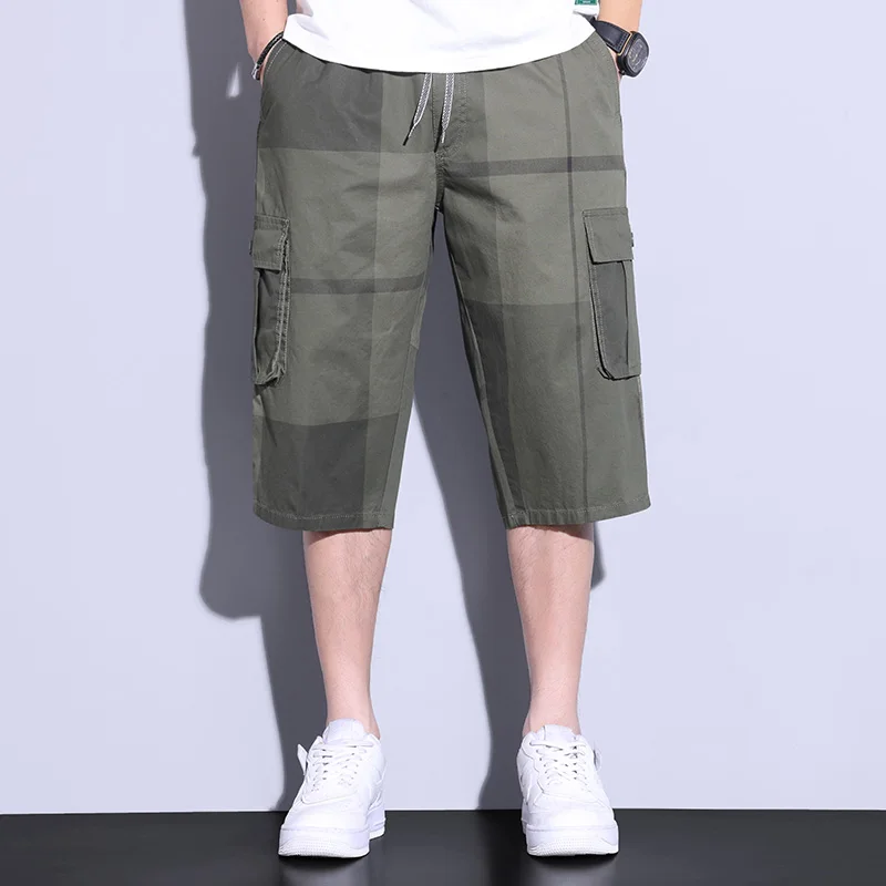 

4XL 5XL Tooling Men's Calf-Length Pants Homme Summer New Arrivals Pure Cotton Breathable Pocket Casual Pants Male Z4033