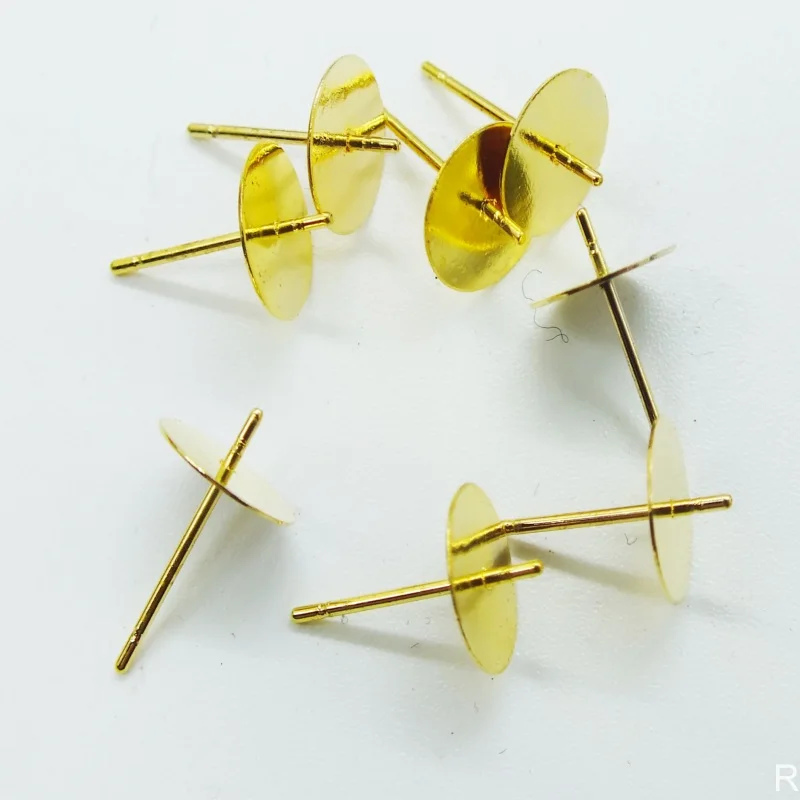 

1000 шт./партия, позолоченные серьги-гвоздики с плоской базой 8 мм