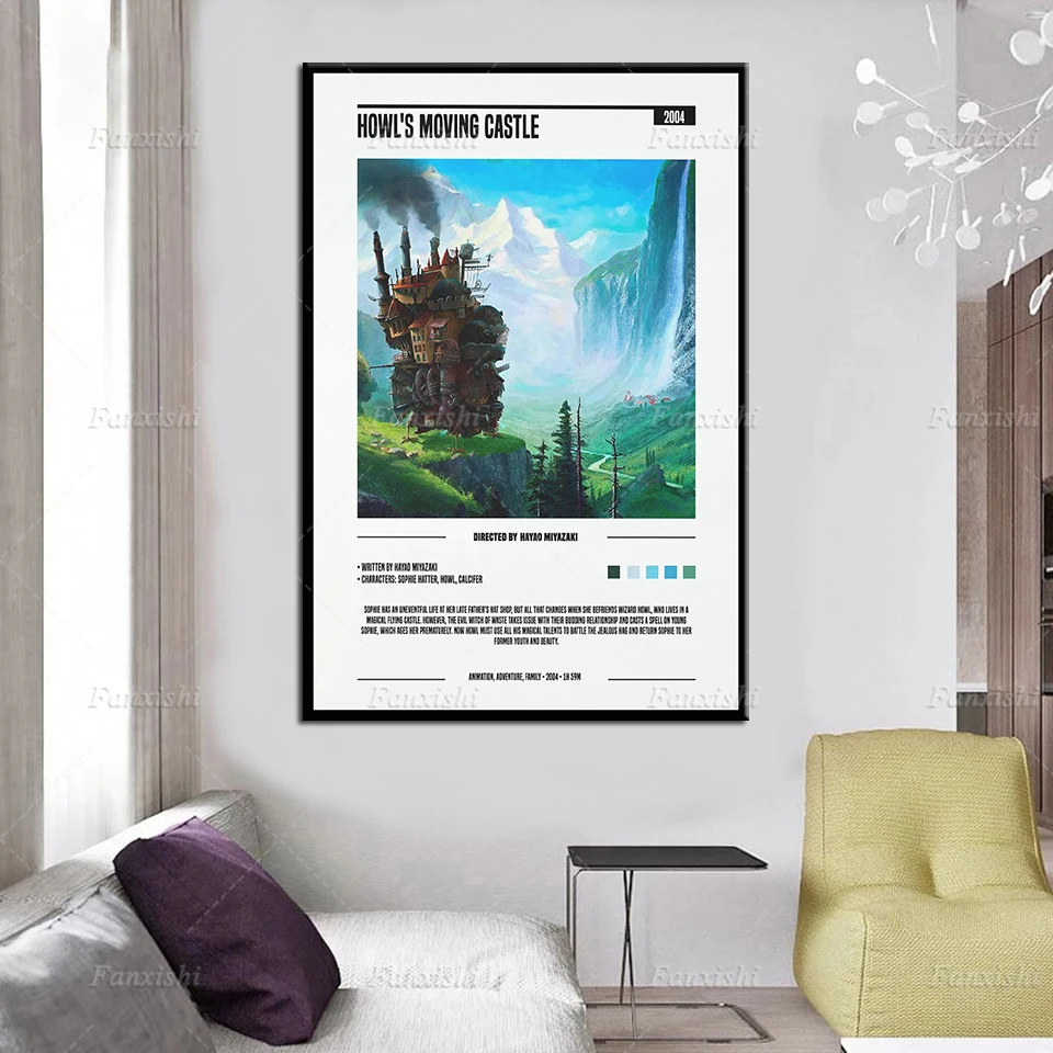 

Howl's Moving Castle Movie Poster Studio Ghibli Poster Hayao Miyazaki Wall Art Print Canvas Painting Home Living Room Decor Gift