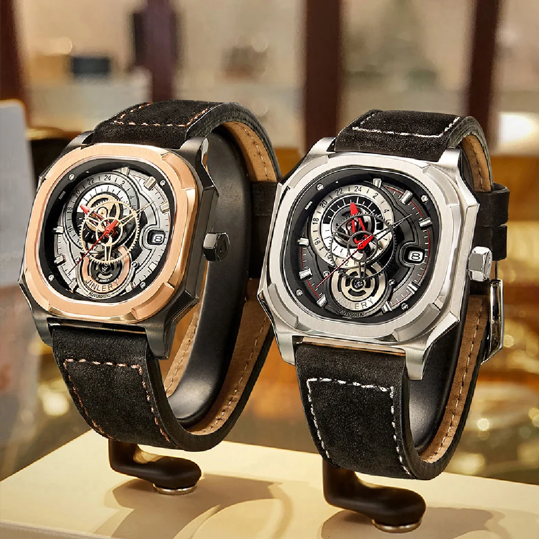 

JINLERY Mechanical Watch for Men Square Watches Automatic Self Hand Man Wristwatch Sapphire Waterproof Luxury Relogio Masculino
