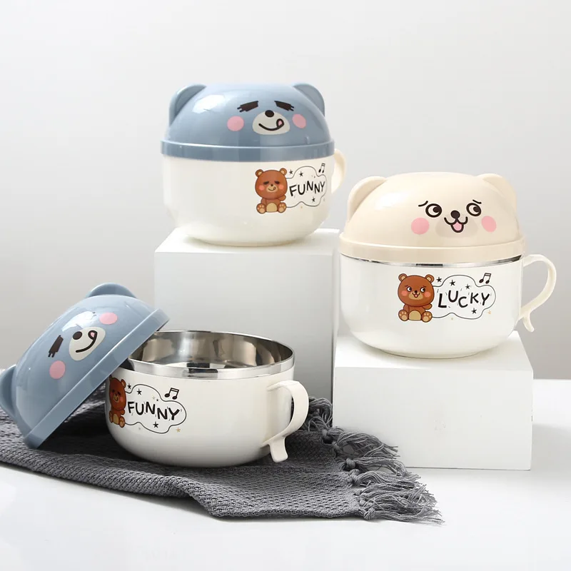 

Cartoon stainless steel instant noodle bowl with lid instant noodle cup