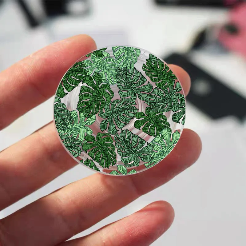 Зеленое растение плаценты банана Складная подставка для мобильного телефона с удерживающим механизмом для IPhone13 Samsung Huawei Милый прозрачный кронштейн Griptok на.