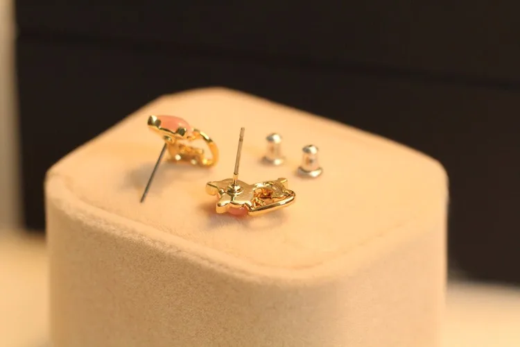 Серьги-кошки серьги-гвоздики со стразами и котенком опаловые с бантом для женщин