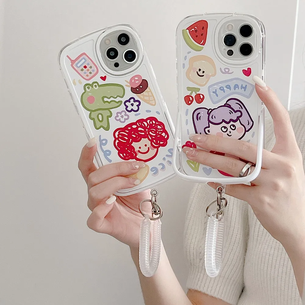 

Cartoon Color bracket spring rope graffiti girl Soft Shell For iphone 11/12/13 Pro Max XS X XR XSMAX 12-13mini Cases Cover