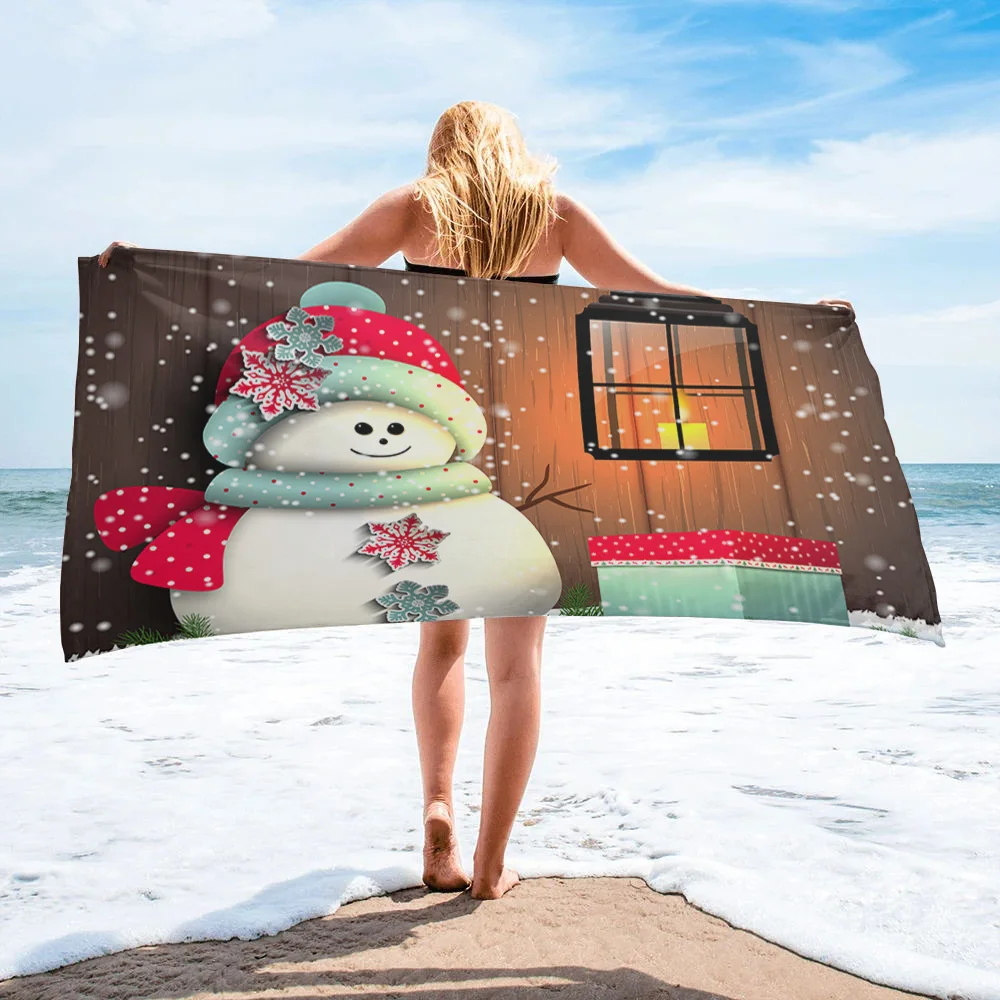 

Christmas Snowman Bath Towels Microfiber Large Beach Towel Adults Travel Washcloths Portable Spa Bathroom Face Towel