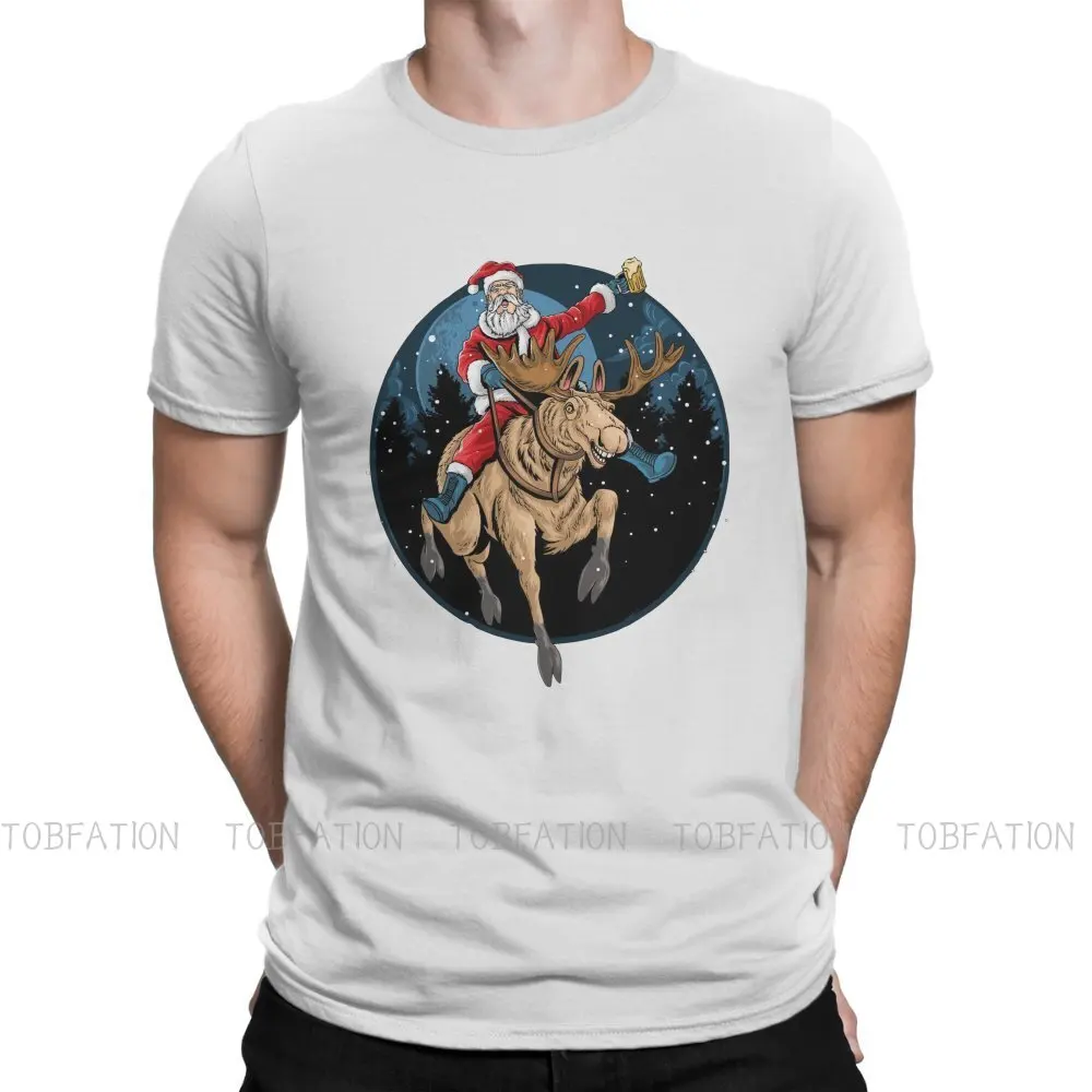 

Popularity Trend TShirt for Men Santa Claus Riding A Christmas Reindeer and Singin Soft Casual Tee T Shirt High Quality Trendy