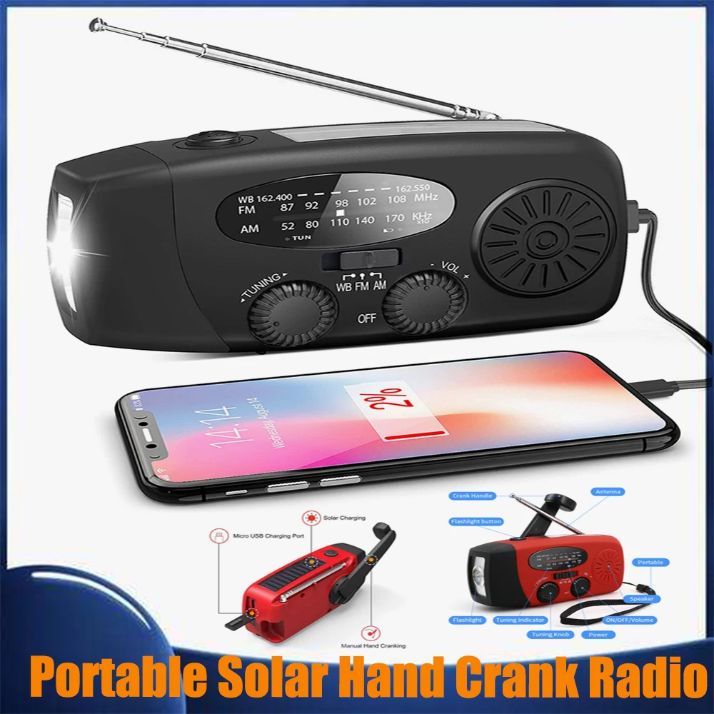 

Solar Radio Hand Crank AM FM NOAA WB Weather Emergency Portable Radio Flashlight Alarm Multifunctional 1200mAh Power Bank Radios