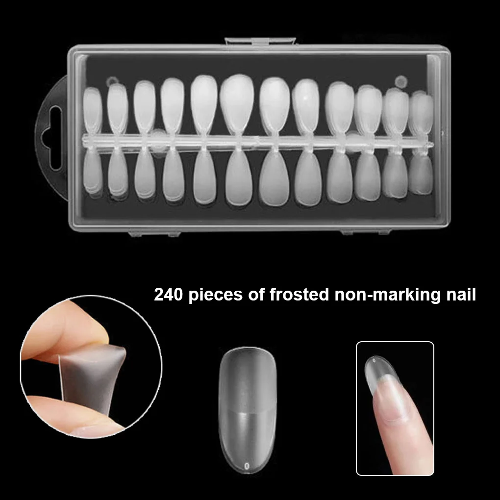 

240PCS Nail Display Tips, Clear Fake Acrylic Nail Tips for Practice Foldable Flat-Back Pointed False Nail Art Display