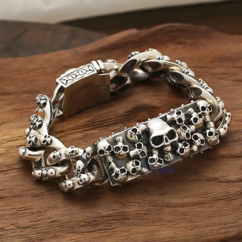 

Starfield S925 Sterling Silver Personalized Retro Male Thai Silver Domineering Skull Bracelet&Bracelet Homme
