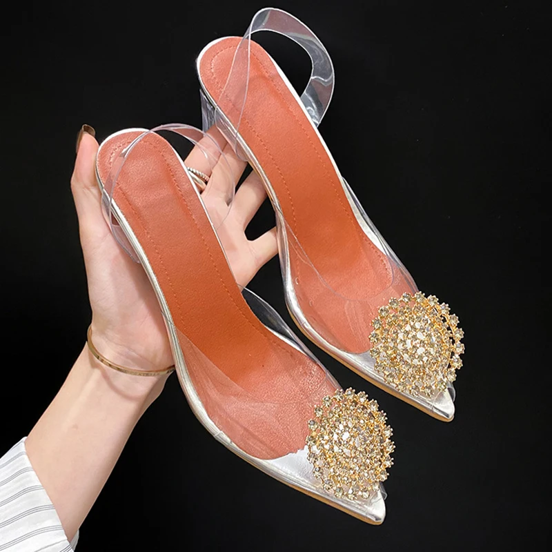 

Женские туфли-лодочки на высоком каблуке, со стразами