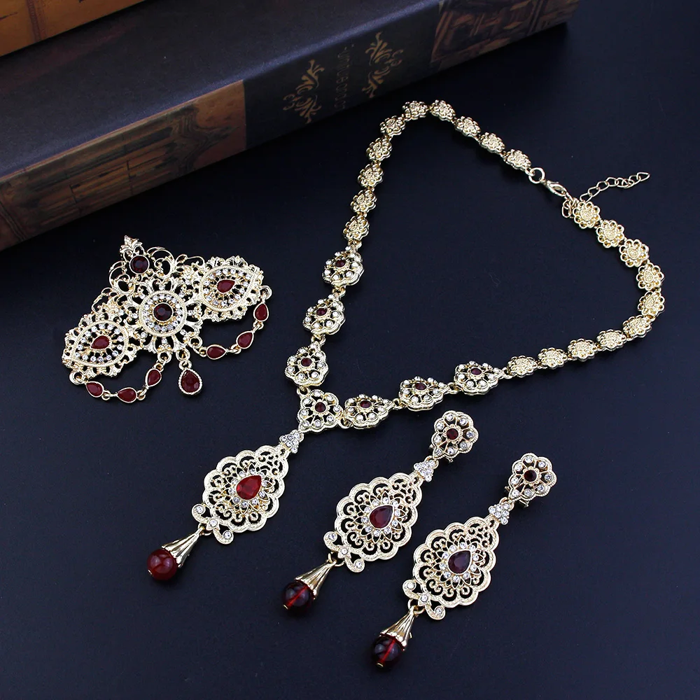 

Neovisson Свадебные Ювелирные наборы золотого цвета для невесты из Алжира для Женщин Арабские серьги ожерелье брошь индийский традиционный наб...