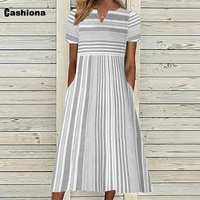 women short sleeve elegant mid calf dress womens model stripe print bohemian dresses patchwork female loose dress clothing 2022