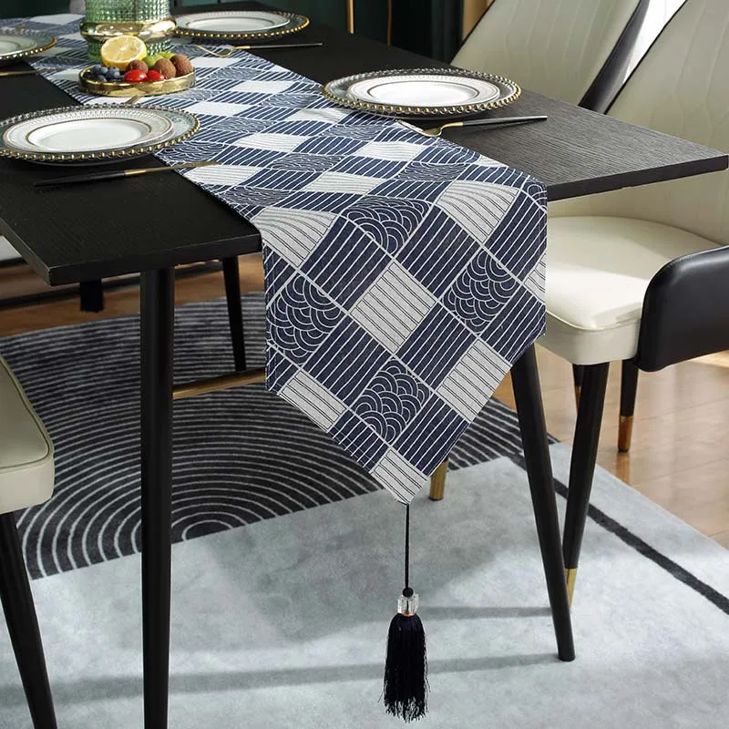 

New Modern Minimalist Table Runner Wave Pattern Cotton And Linen Plaid Tea Mat Fabric TV Cabinet Coffee Table Long Tablecloth