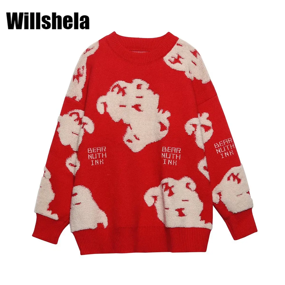 

Willshela Women Fashion Printed Thick Knitted Sweater Vintage Long Sleeves O-Neck Chic Lady Female Casual Knit Pullover