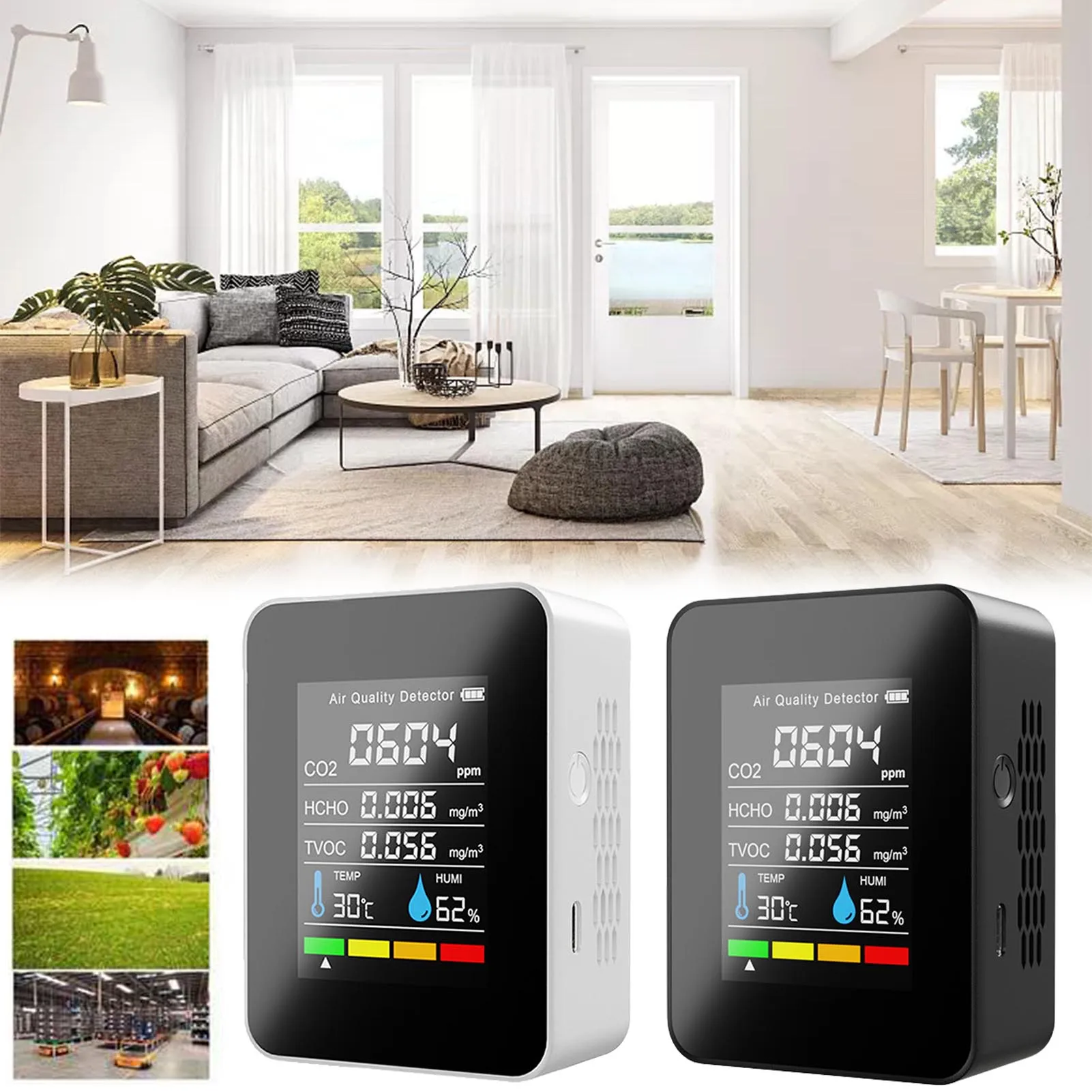 

Air Quality Detector Co2 Tester Desktop TVOC Meter Temperature Humidity Meter Carbon Dioxide Monitor Gas Detector