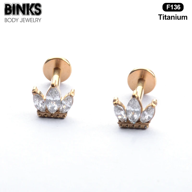 Серьги F136 из титанового сплава в виде короны с конским глазом и цирконом модные