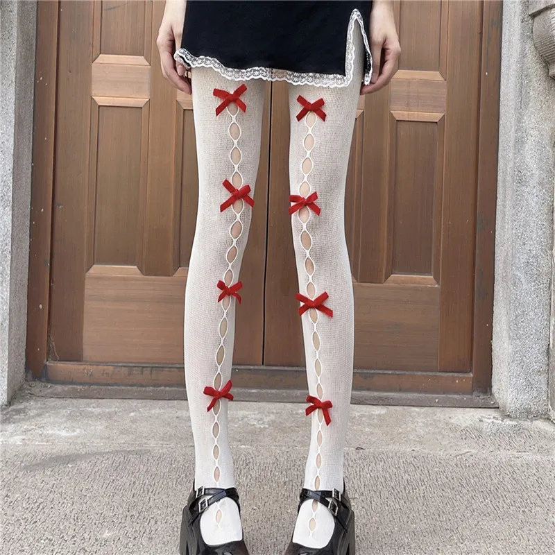 

Новинка 2022, ажурные колготки с бантом, сексуальные тонкие летние и осенние кружевные колготки Ins, черные и белые шелковые чулки в сеточку для...
