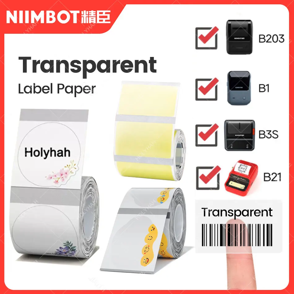 Niimbot B21/B203/B3S/B1 Label Printing Paper Transparent Name Sticker Sticker Waterproof Cartoon Name Sticker Self-adhesive