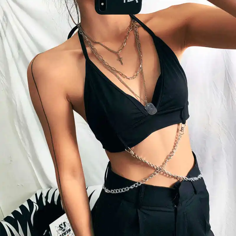 

wind sexy v-neck neck hung small condole joker midriff chain in the summer of 2021 female personality emotion comes back