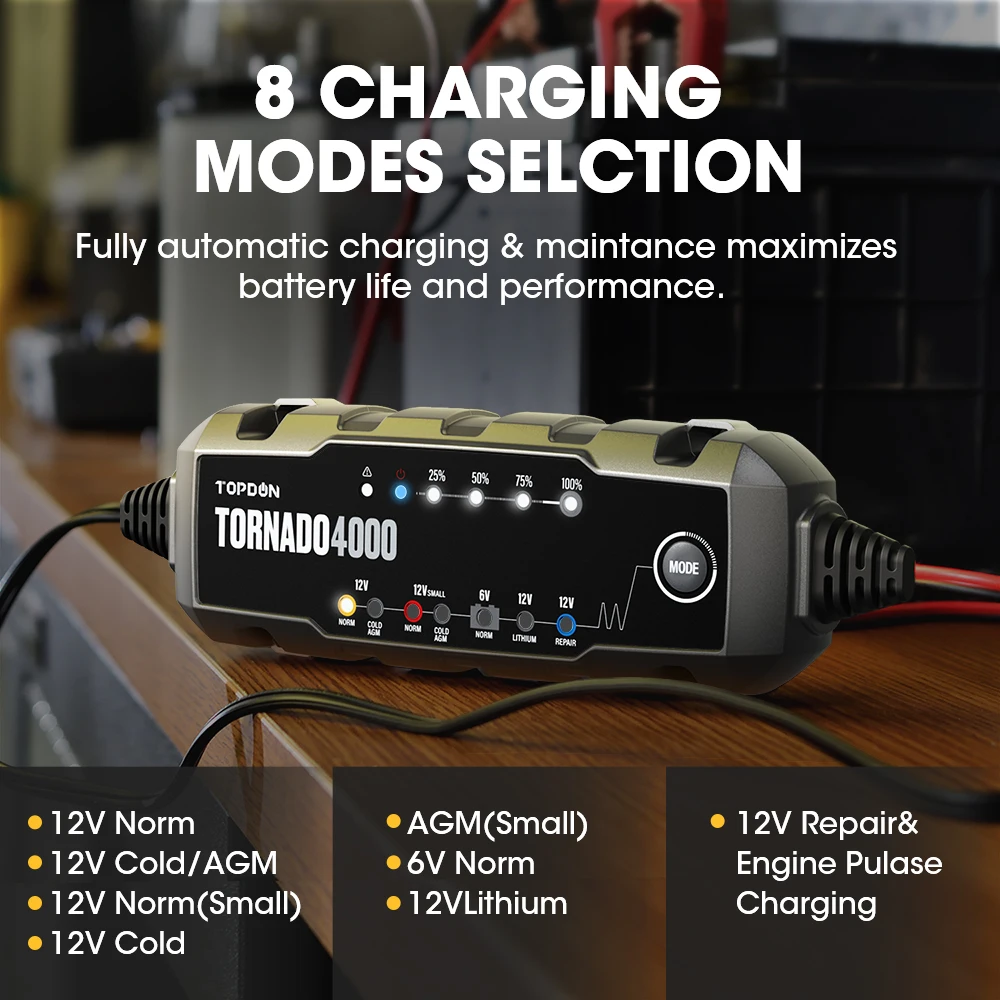 6v12v car battery charger for acid lithium battery topdon t4000 power repair automatic jump starter 20ah 150ah battery charger free global shipping