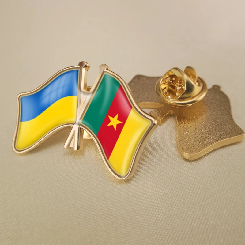 

Ukraine and Cameroon Crossed Double Friendship Flags Lapel Pins Brooch Badges