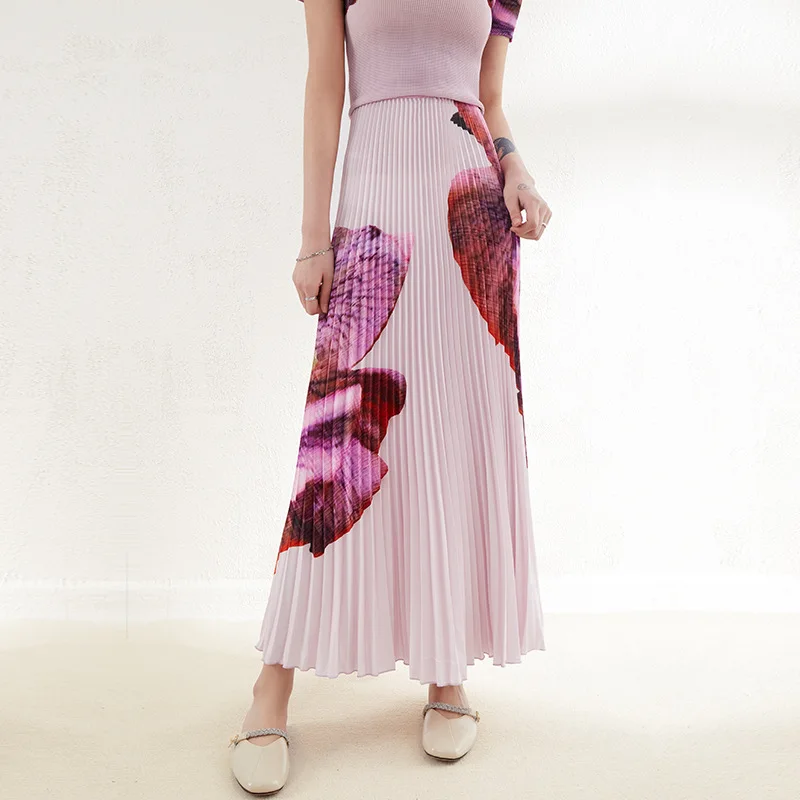 

Women's Skirt 2022 Spring and Summer New High Waist Temperament Versatile Design Print Slim Fit A- Line Miyake Pleated Y2k Skirt