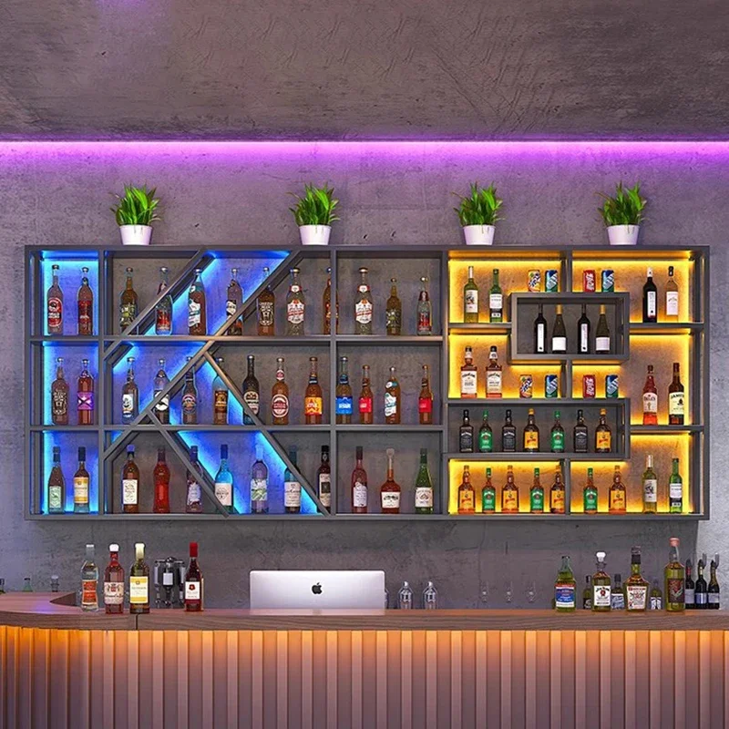 

Luxury Modern Wine Rack Holders Bar Display Nook Light Restaurant Liquor Cabinet Industrial Corner Cantina Vino Metal Furniture