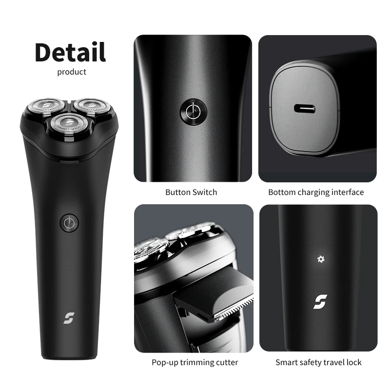 Портативный триммер для бороды с 3 лезвиями 3D плавающая Бритва мужчин