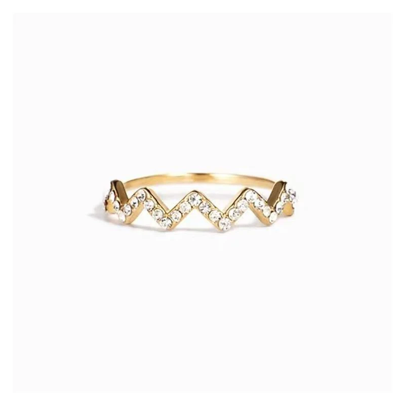 

XSL JIAMEI S925 Sterling Silver Plated 18K Gold ECG Wave V Ring 5A Zircon Ring Women's Fine Jewelry Gift