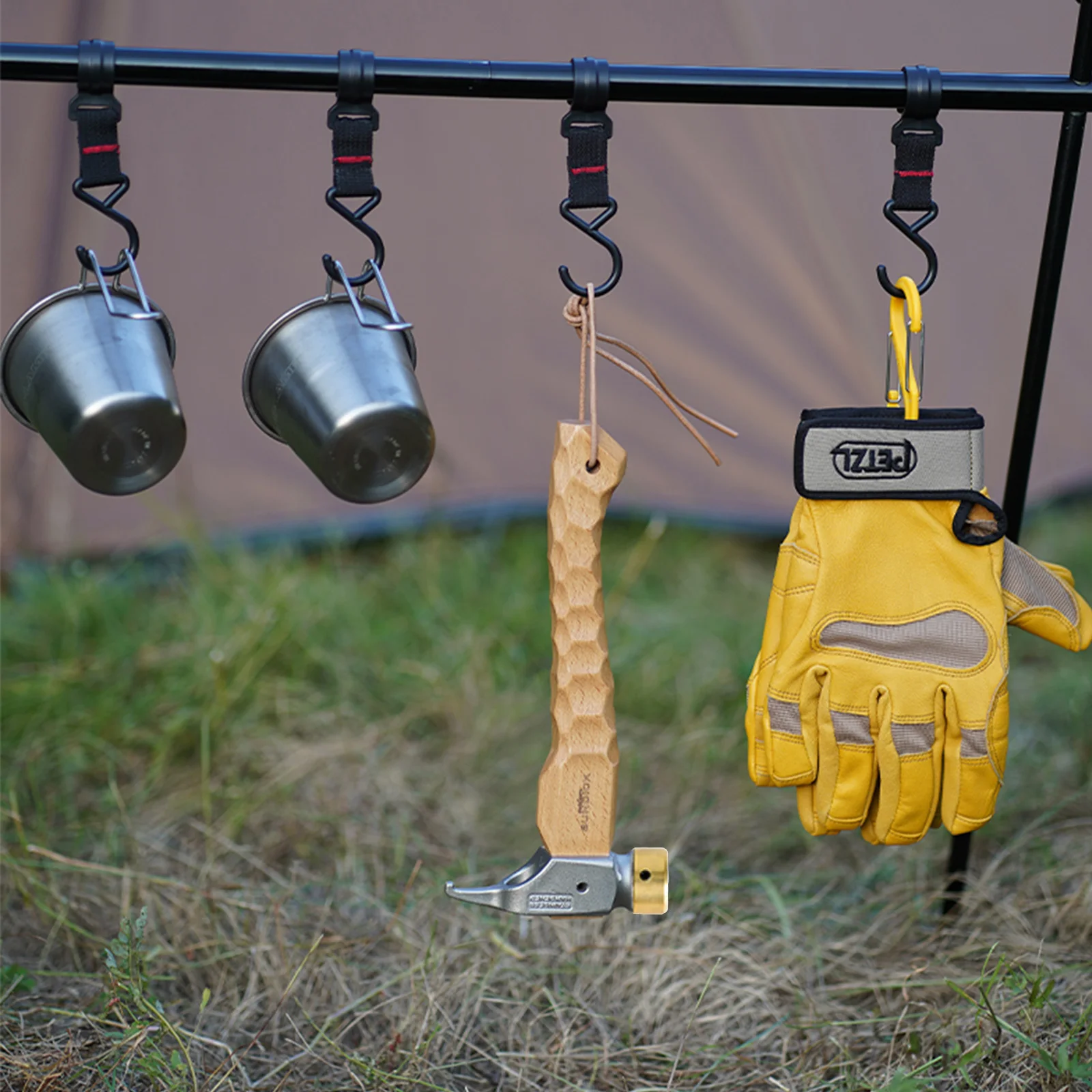 

SUNDICK Camping Hammer with Lanyard Canopy Tents Ground Spikes Hammers Steel/Copper Head Outdoor Tools for Mountaineering Hiking