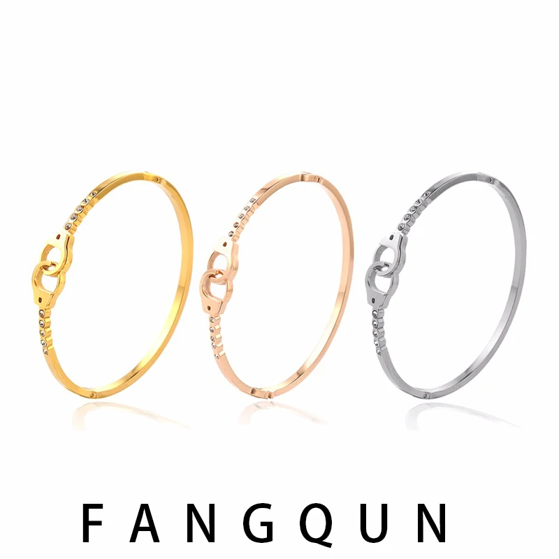 

Women Crystal Bracelet Lock Shape Bangle Titanium Bracelet Wedding Lover Gifts Stainless Steel Rose Gold Charming Jewelry