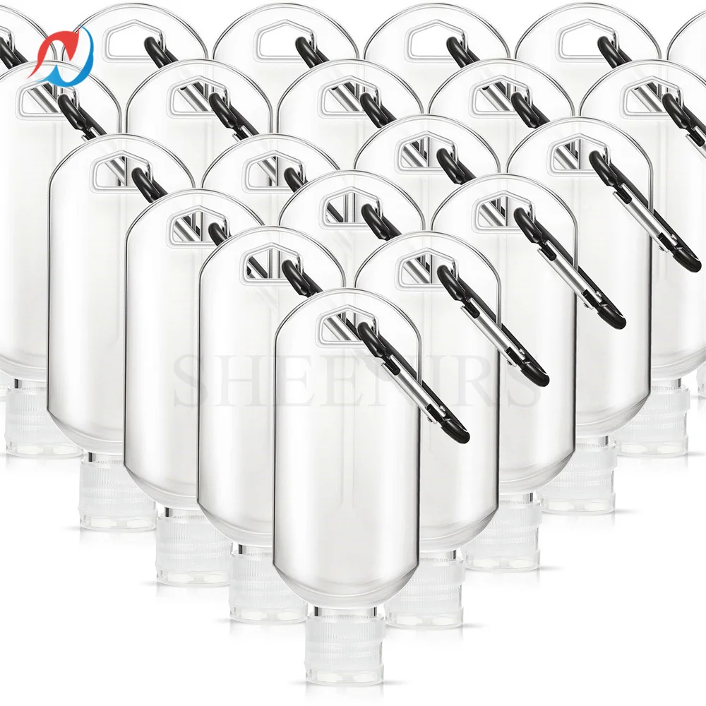 

Sheenirs 30Pcs 30ml 50ml Travel Plastic Clear Flip Cap Keychain Bottles Leakproof Empty Squeeze Refillable Container Liquid Gel