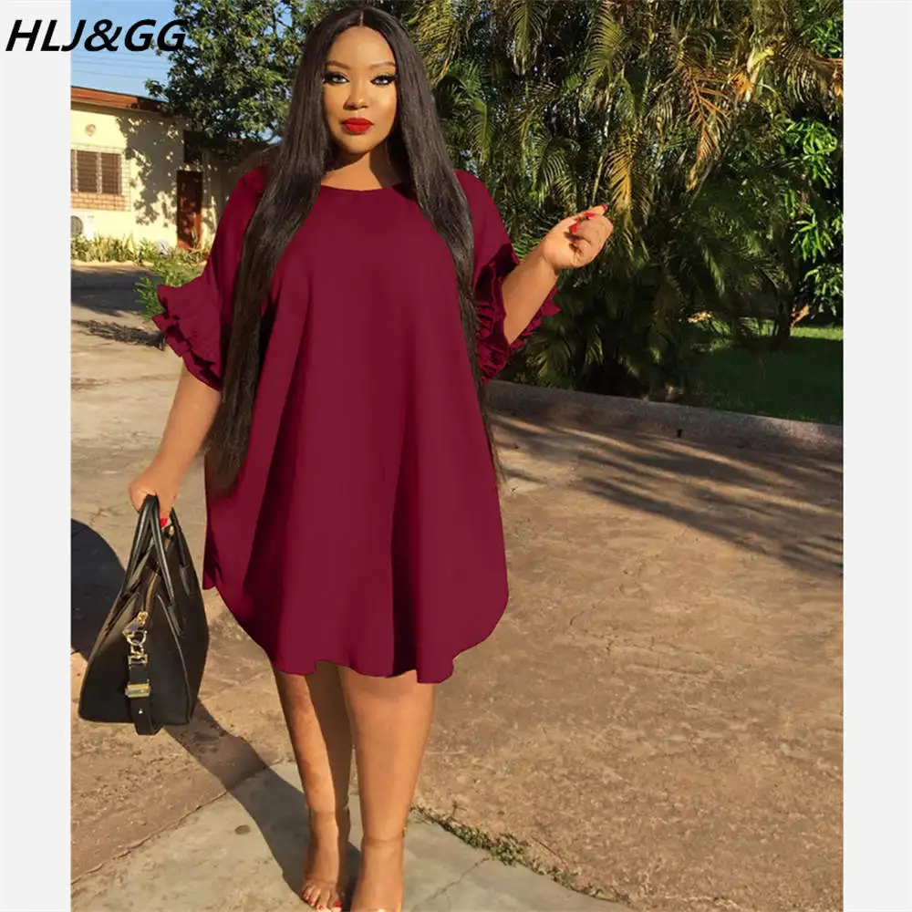 HLJ&GG Plus Size Summer Dress Women Lotus Leaf Sleeve Irregular Mini Dress 2022 Lady A-line Vestidos 2022 New Streetwear XL-5XL