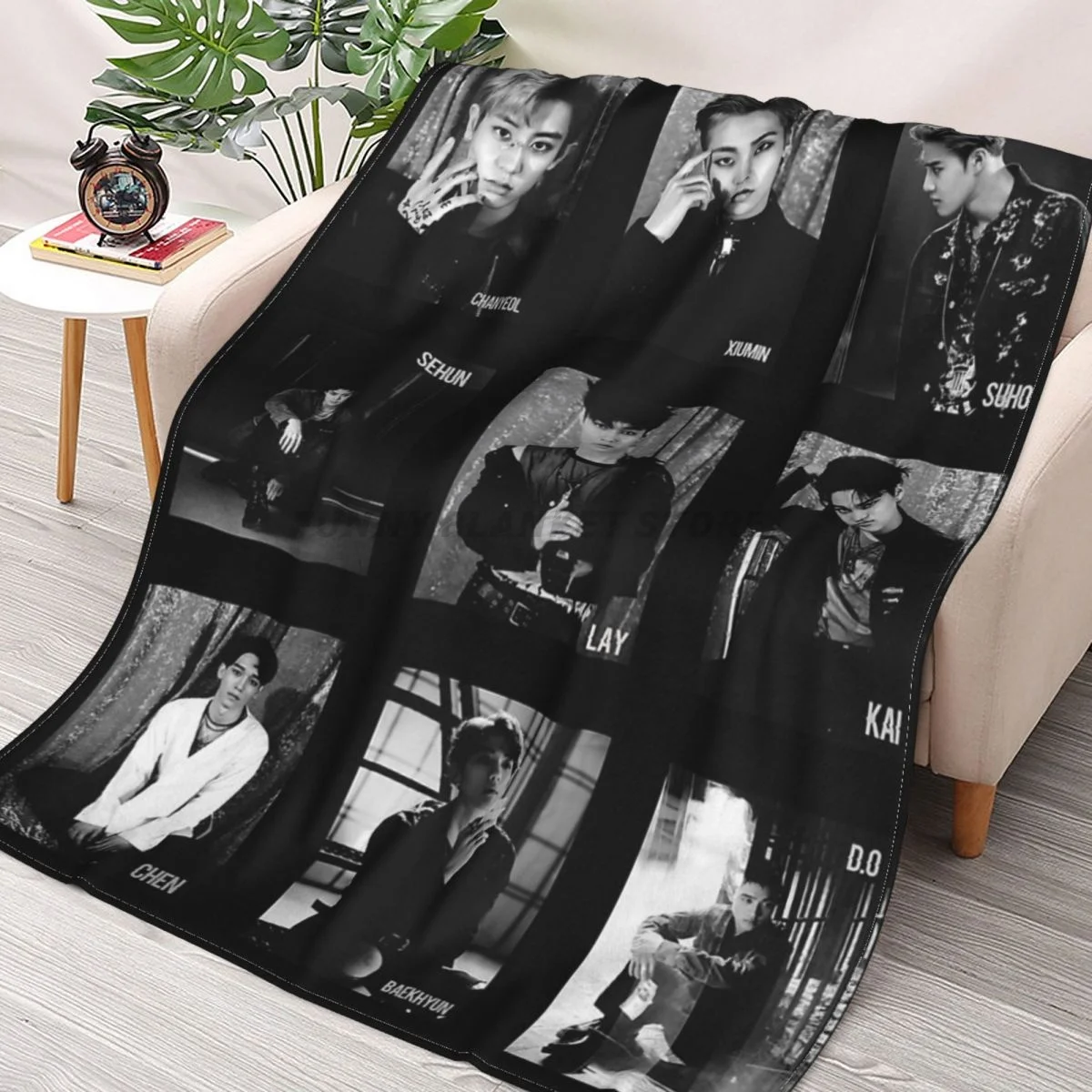 

EXO - Lotto бросает одеяло с коллажем Фланелевое ультра-мягкое теплое одеяло для пикника покрывало на кровать