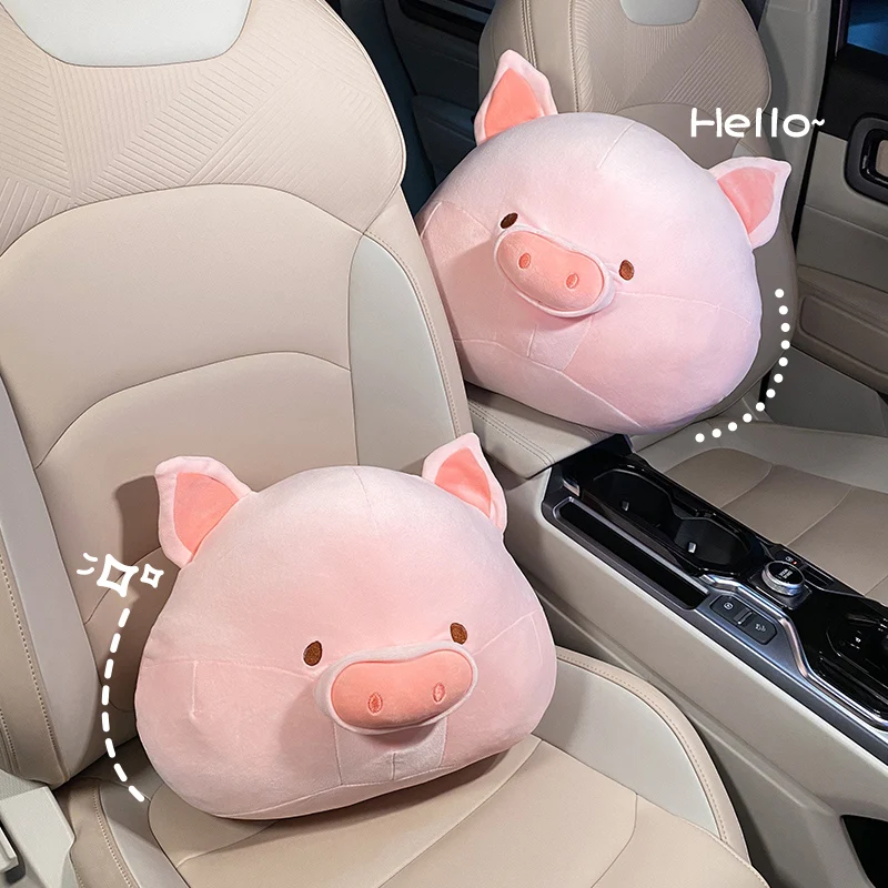 

Universal Cartoon Pig Car Headrest Neck Pillow Seat Lumbar Pillow Cute Animal Travel Cushion Breathable Spring Summer Car Kits