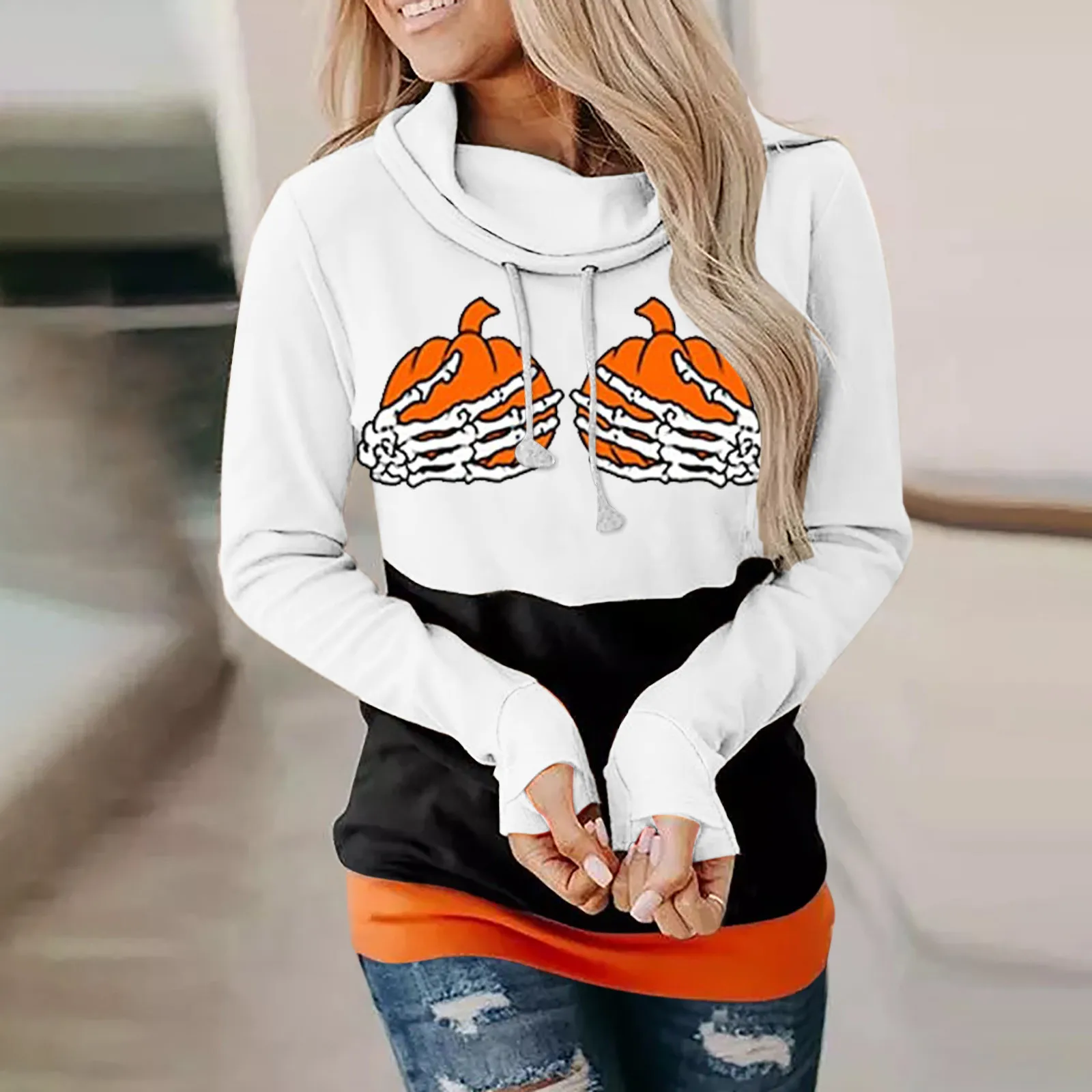 

Women Halloween Long Sleeve Sweatshirt Print Shirt Loose Pullover Top Blouse Tee Light Hoodies Women Zipper Tunic for Women