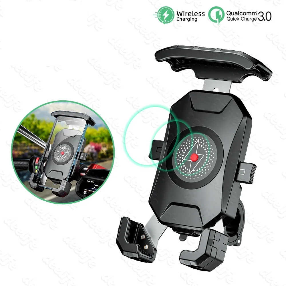 

Deelife Motorcycle Phone Holder Motorbike Cellphone Bracket Stand Mount Moto Telephone Support with Wireless Charger Waterproof