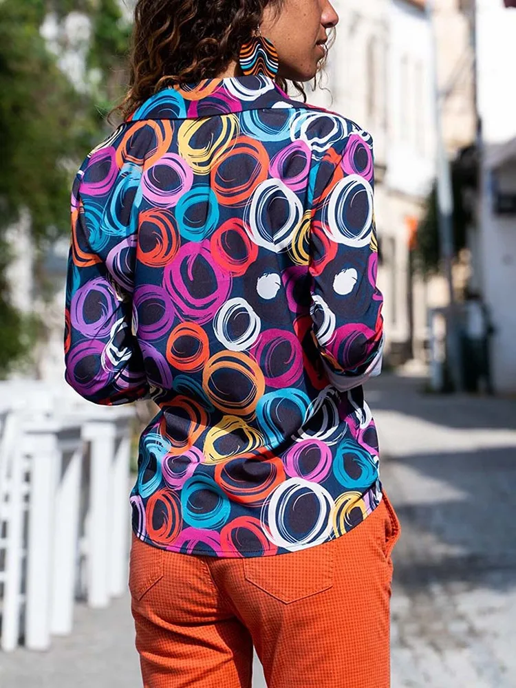 Весенняя новинка рубашка с цветочным принтом топы женская мода отложной