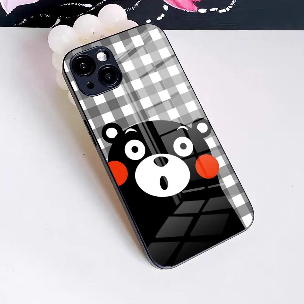 Фото Мультяшный чехол K-kumamoN для iPhone 17 Pro Max 16 15 14 Pro Max 13 11 X Xs Xr 8 7Plus, стеклянная накладка №2