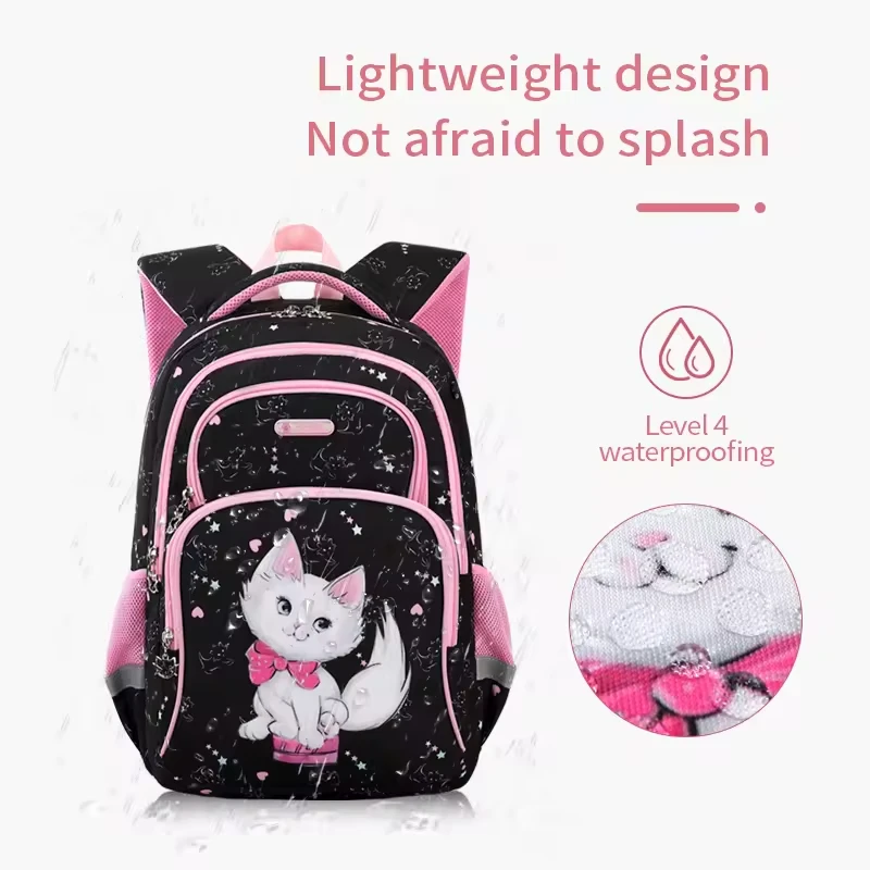 Высококачественные сумки AOK для начальной школы девочек черная мультяшная сумка