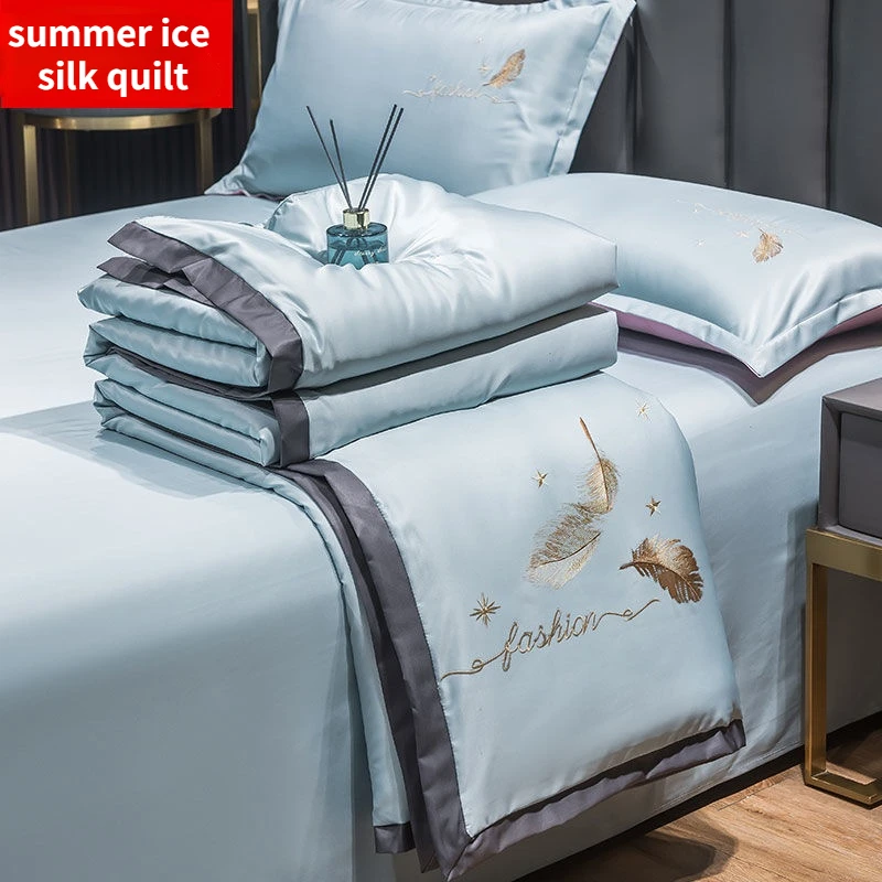 Edredón fresco de verano, colcha de hielo de seda individual, doble, fina, ropa de cama de lujo