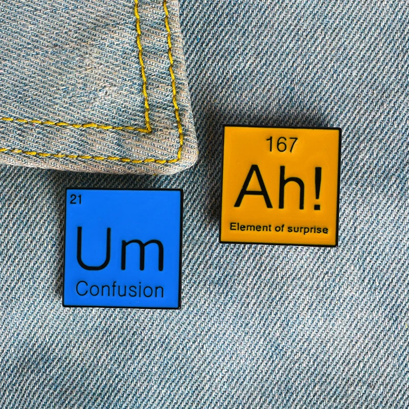 

Periodic Table of Chemical Elements Square Enamel Pin um Confusion Surprise Element Brooch Lapel Badge Fashion Jewelry Gift