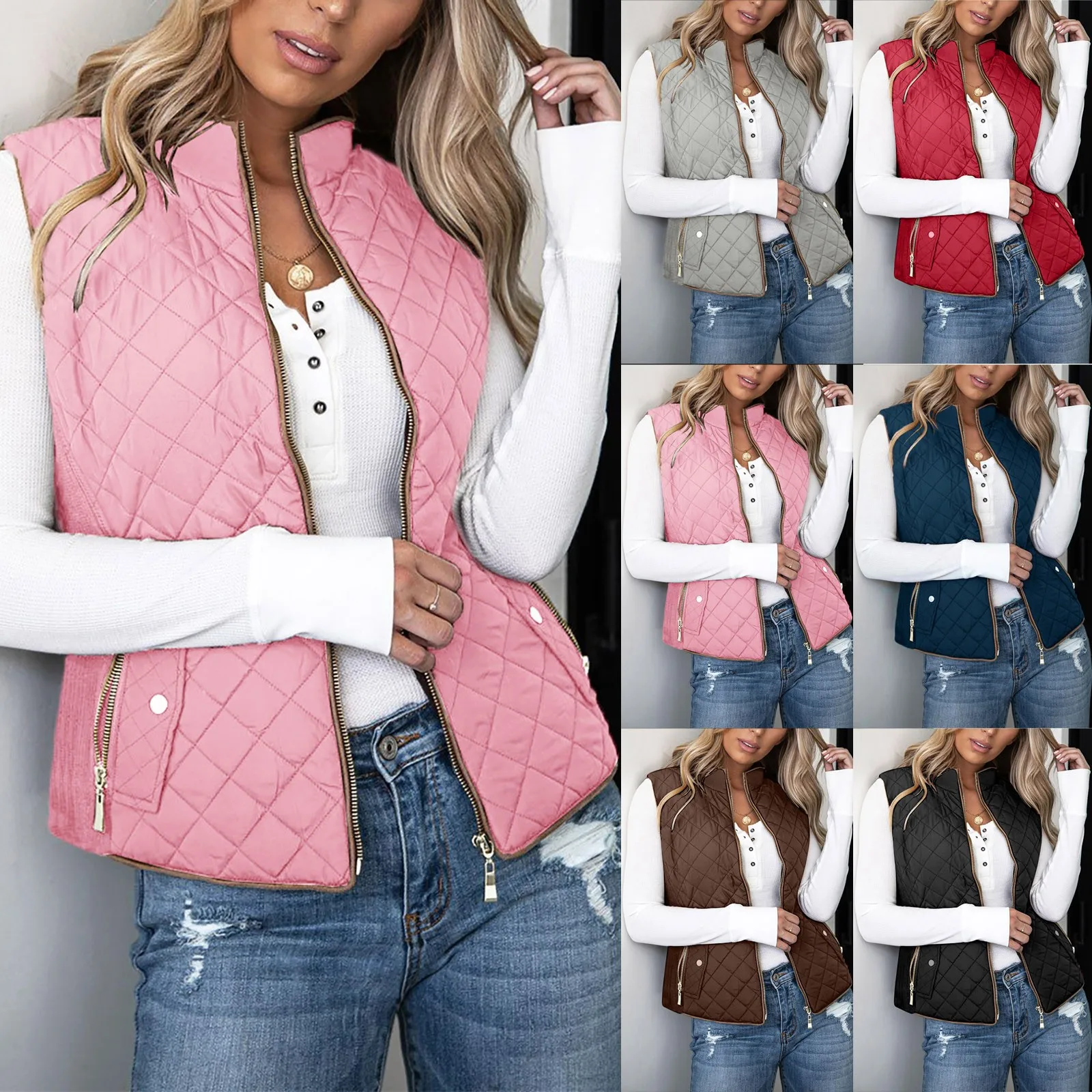 

Женский зимний однотонный комбинированный жилет на молнии Attumn, куртка без рукавов с карманами, верхняя одежда, мужской зимний жилет