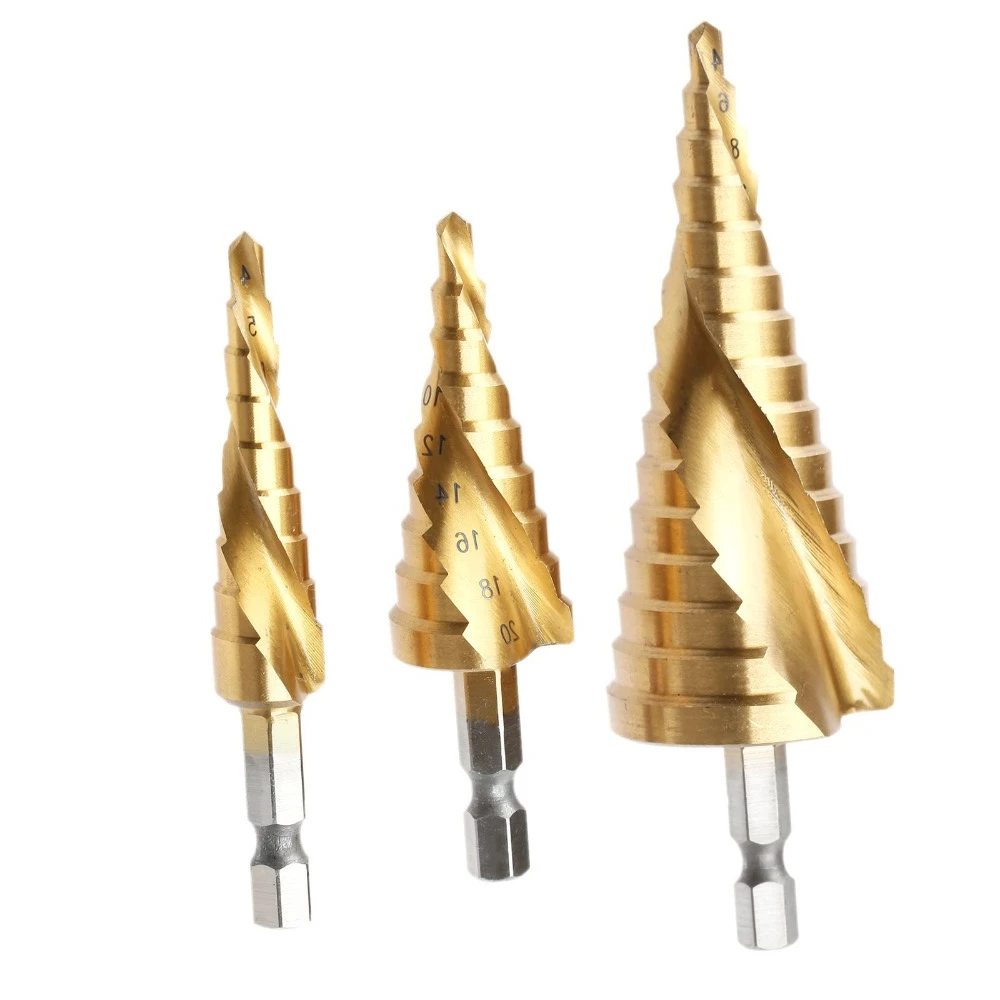 

1 шт. деревообрабатывающие электроинструменты 4-12 мм спиральная канавка HSS ступенчатые конусные титановые сверла Инструменты Наборы отверс...