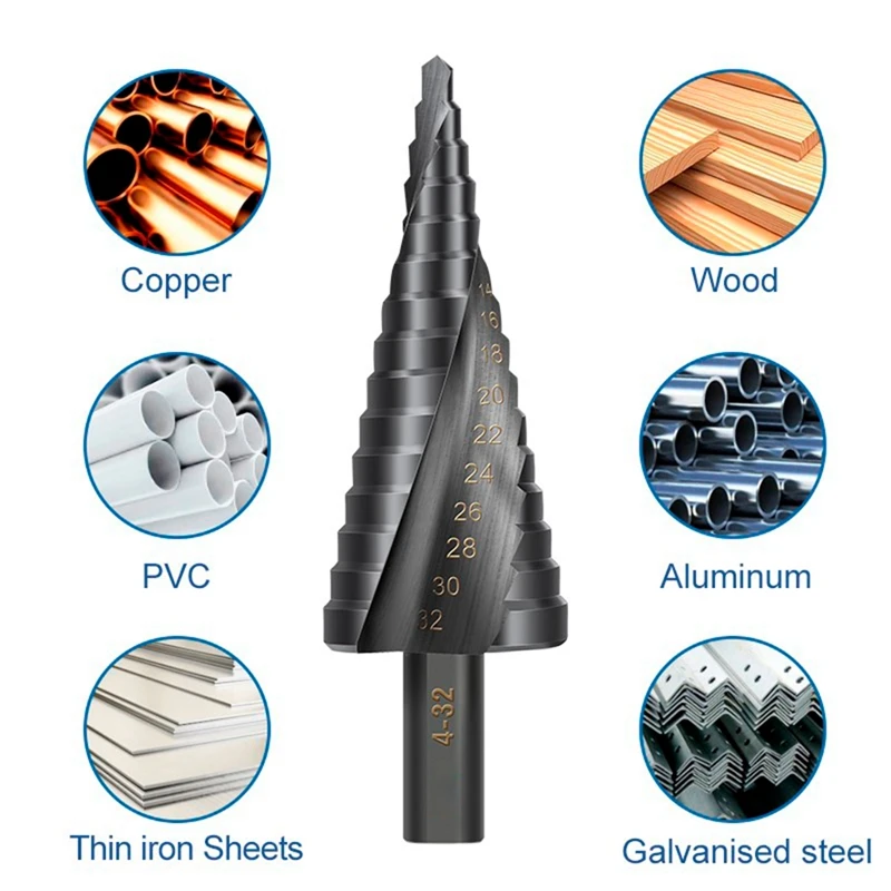 

3 Pieces Of Metal Hole Drilling Tools With Auger Bit Metric Step Drill Bit (4-12/20/32Mm)